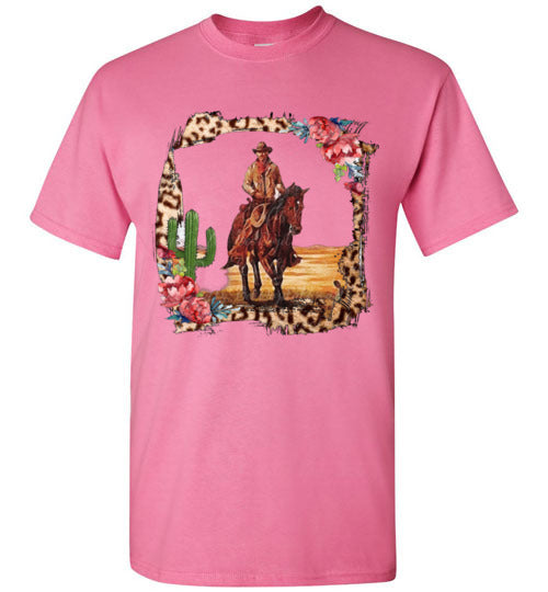 Leopard cowboy horse graphic t-shirt top tee
