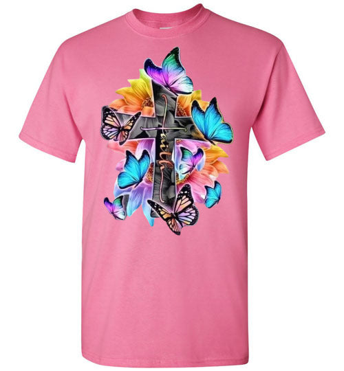 Faith Cross Butterfly Tee Shirt Top T-Shirt