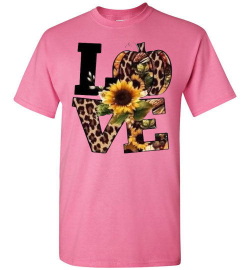 Leopard Pumpkin Love Fall Sunflower Tee Shirt Top T-Shirt