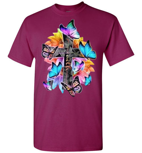 Faith Cross Butterfly Tee Shirt Top T-Shirt