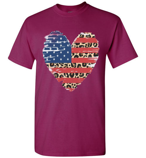 Americana Leopard Heart Tee Shirt Top