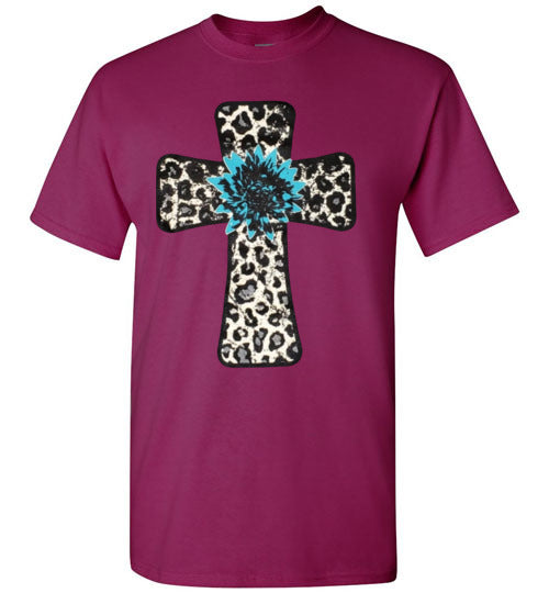 Leopard Cross Christian Cross Tee Shirt Top T-Shirt
