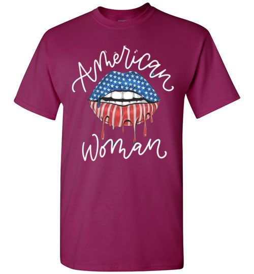 American Woman Lips Patriotic USA Tee Shirt Graphic Top