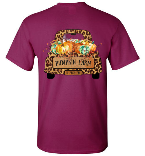 Pumpkin Farm Leopard Print Truck Graphic Tee Shirt Top T-Shirt