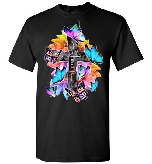 Faith Cross Butterfly Tee Shirt Top T-Shirt