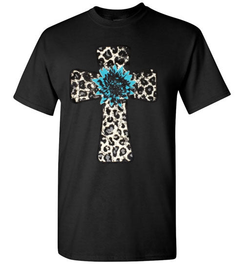 Leopard Cross Christian Cross Tee Shirt Top T-Shirt