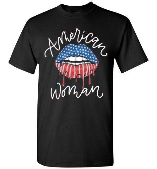 American Woman Lips Patriotic USA Tee Shirt Graphic Top