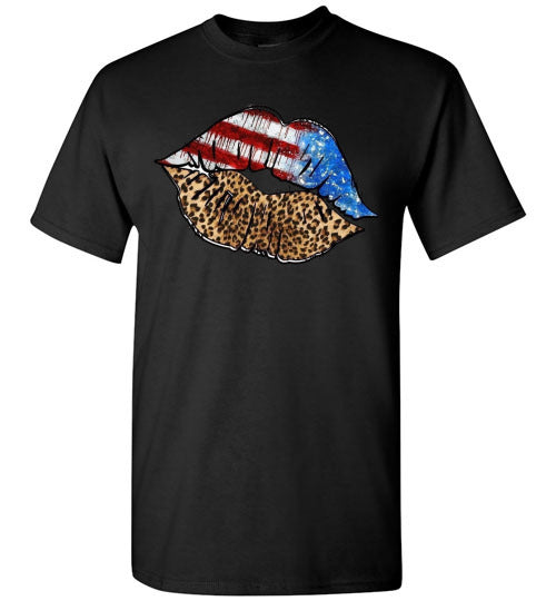 Patriotic USA American Lips Graphic Tee Shirt Top