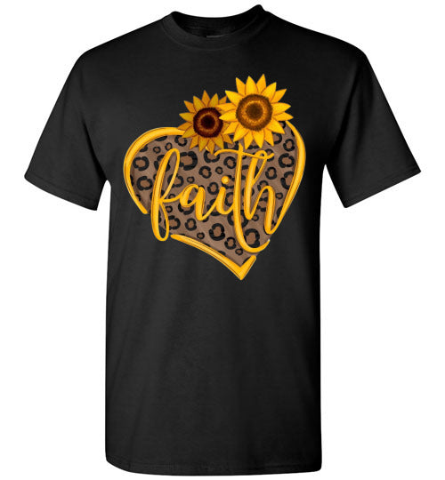 Faith Sunflower Leopard Print Heart Fall Autumn Graphic Tee Shirt Top