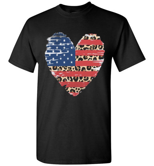 Americana Leopard Heart Tee Shirt Top