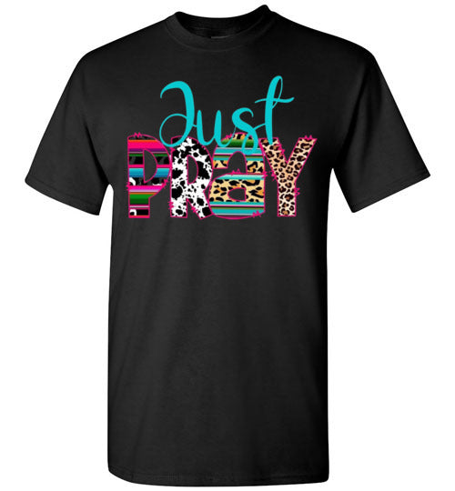 Just Pray Southwestern Leopard Cow Print Christian Tee Shirt Top T-Shirt