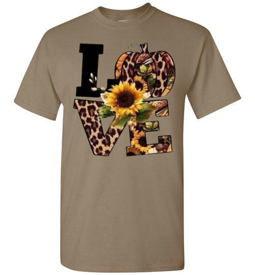 Leopard Pumpkin Love Fall Sunflower Tee Shirt Top T-Shirt