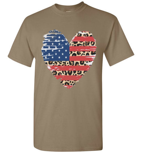 Americana Leopard Heart Tee Shirt Top