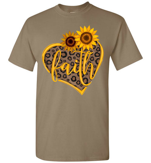 Faith Sunflower Leopard Print Heart Fall Autumn Graphic Tee Shirt Top