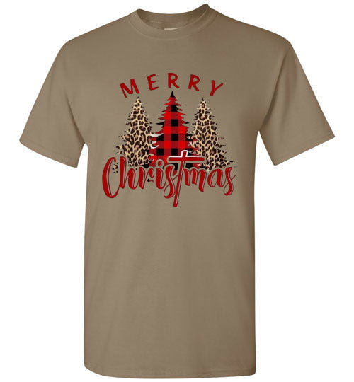 Plaid Leopard Merry Christ!as Tree Top Tee Shirt T-Shirt