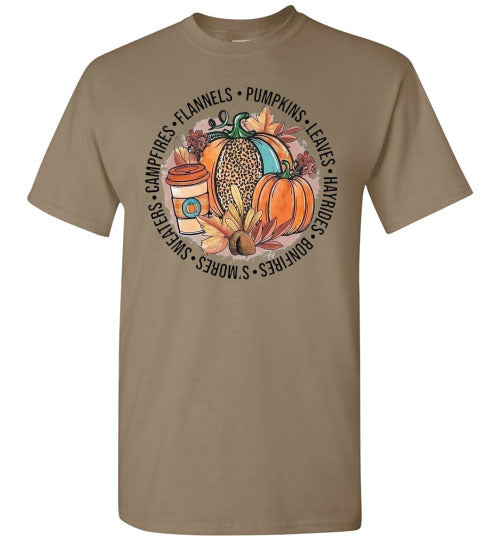 Flannels Pumpkins Leaves Campfires Sweaters Fall Graphic Tee Shirt Top