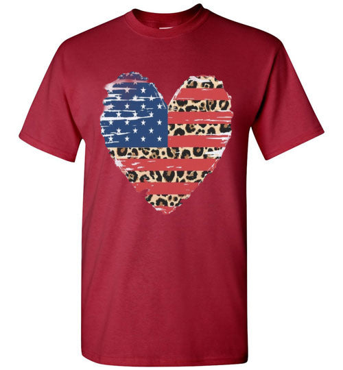 Americana Leopard Heart Tee Shirt Top