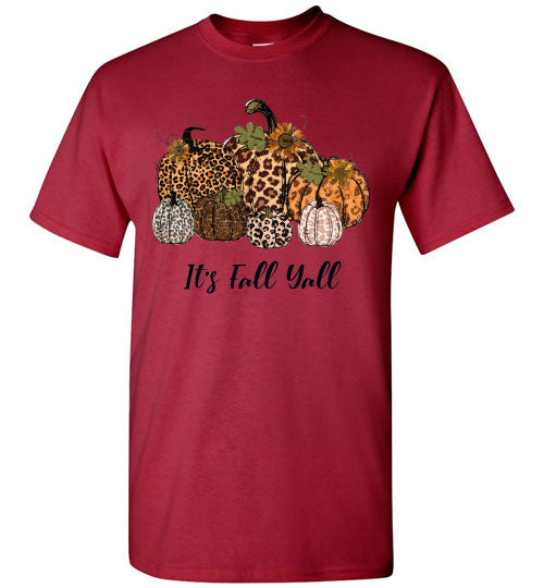 It's Fall Ya'll Leopard Pumpkin Graphic Tee Shirt Top