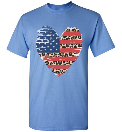 Americana Leopard Heart Tee Shirt Top