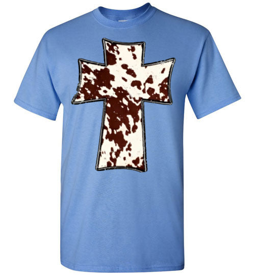 Cross Cow Print Christian Country Tee Shirt Top