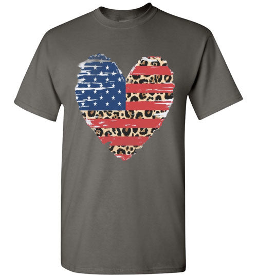 Americana Leopard Heart Tee Shirt Top