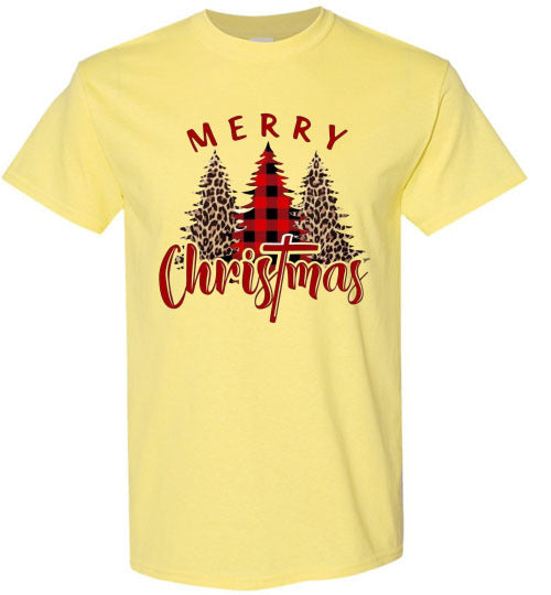Plaid Leopard Merry Christ!as Tree Top Tee Shirt T-Shirt