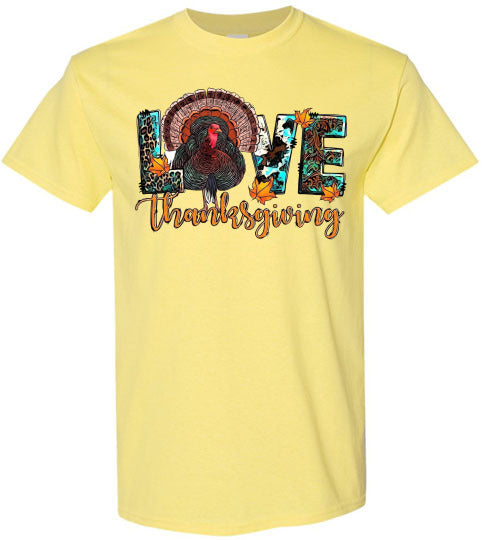 Love Thanksgiving Fall Turkey Floral Tee Shirt Top T-Shirt