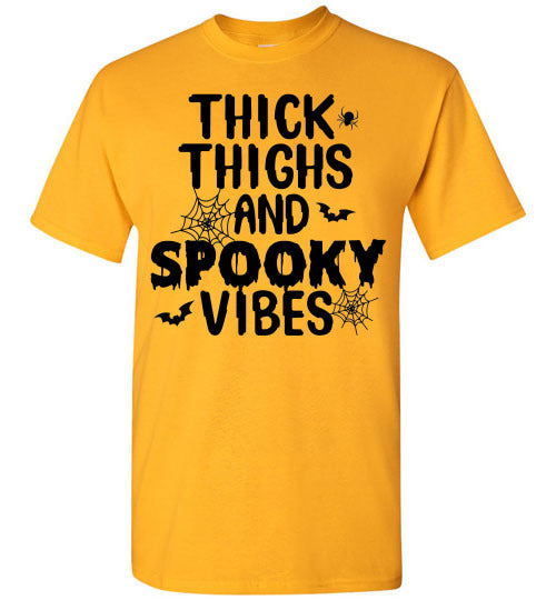 Thick Thighs and Spooky Vibes Halloween Graphic Tee Shirt Top