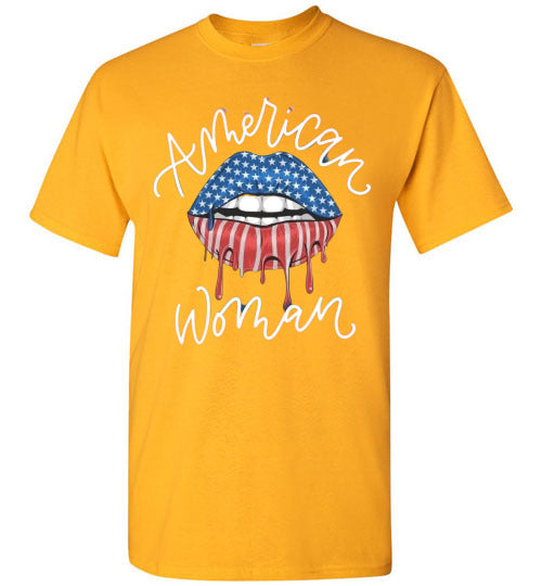 American Woman Lips Patriotic USA Tee Shirt Graphic Top