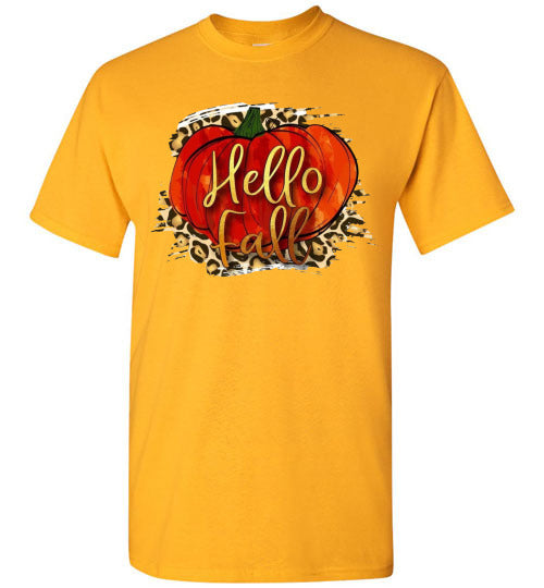 Hello Fall Autumn Pumpkin Graphic Tee Shirt Top