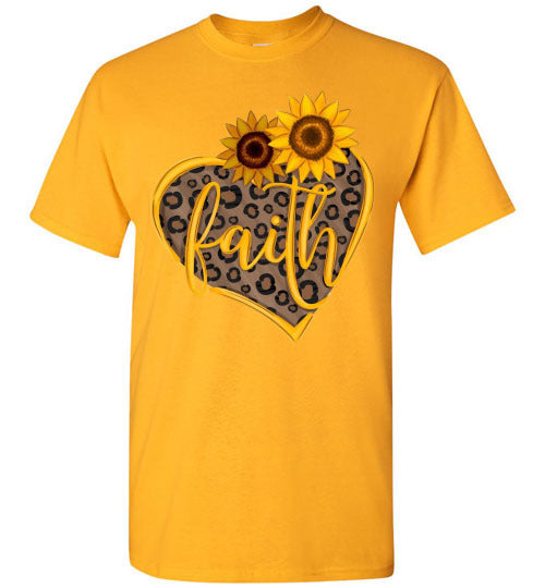 Faith Sunflower Leopard Print Heart Fall Autumn Graphic Tee Shirt Top