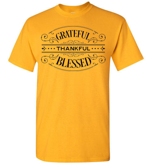 Grateful Thankful Blessed Fall Autumn Thanksgiving Graphic Tee Shirt top