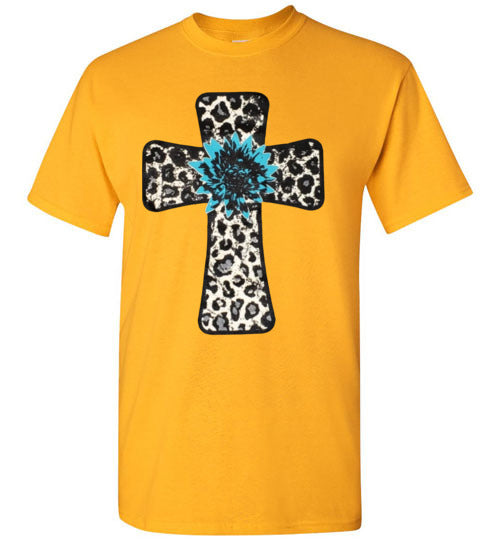 Leopard Cross Christian Cross Tee Shirt Top T-Shirt