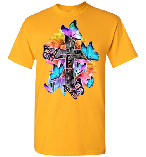 Faith Cross Butterfly Tee Shirt Top T-Shirt