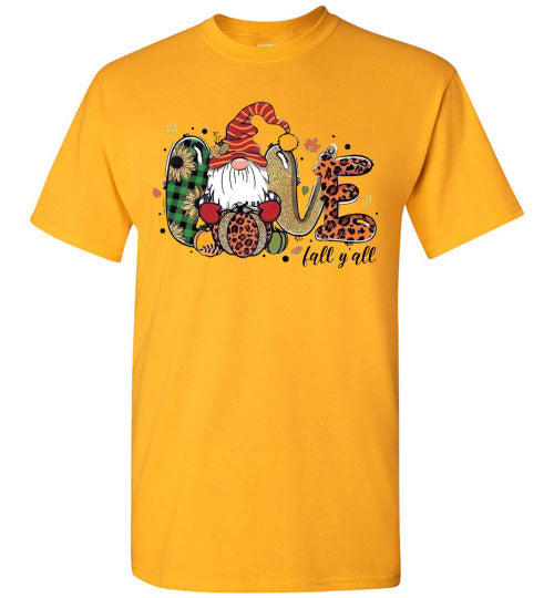 Love Fall Ya'll Gnome Autumn Graphic Tee Shirt top