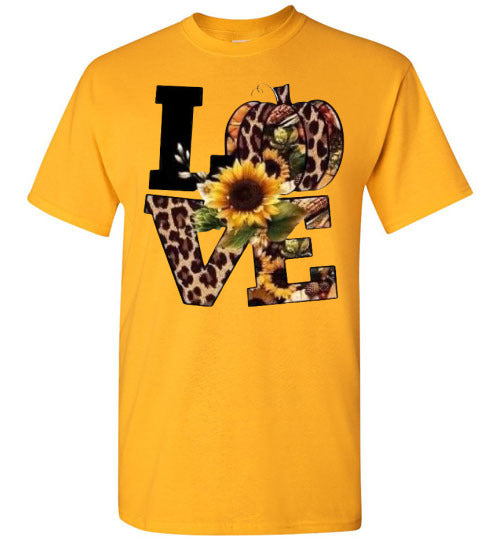 Leopard Pumpkin Love Fall Sunflower Tee Shirt Top T-Shirt
