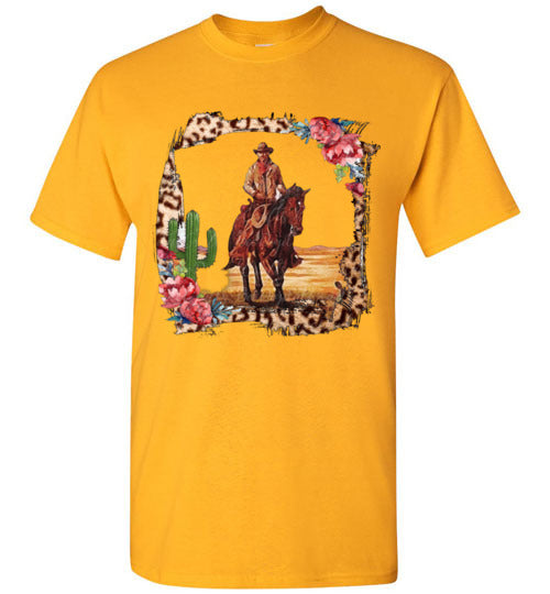 Leopard cowboy horse graphic t-shirt top tee