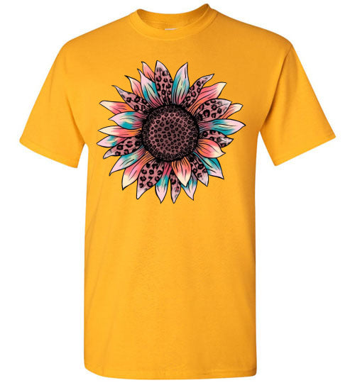 Leopard Sunflower Floral Print Tee Shirt Top