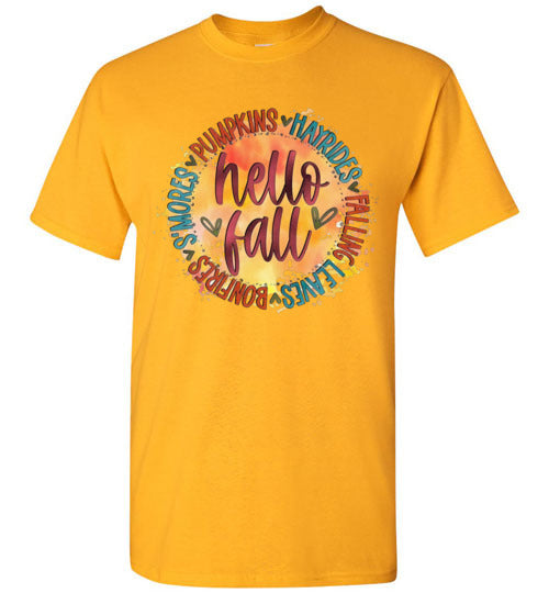 Hello Fall Autumn Graphic Tee Shirt Top