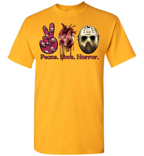 Peace Love Horror Halloween Tee Shirt Top T-Shirt