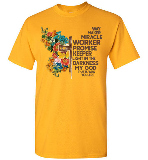 Way Maker Miracle Worker Promise Keeper Christian Cross Tee Shirt Top