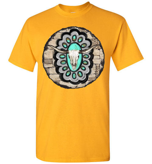 Southwestern Aztec Cow Bull Head Graphic Tee Shirt Top