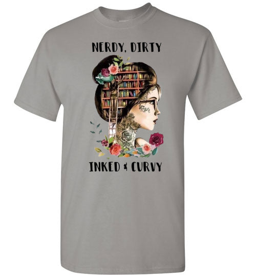 Nerdy Dirty Inked and Curvy Tattoo Lady Tee Shirt Top T-Shirt