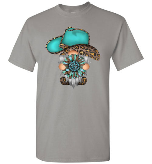 Gnome Leopard Cowboy Hat Graphic Tee Shirt top