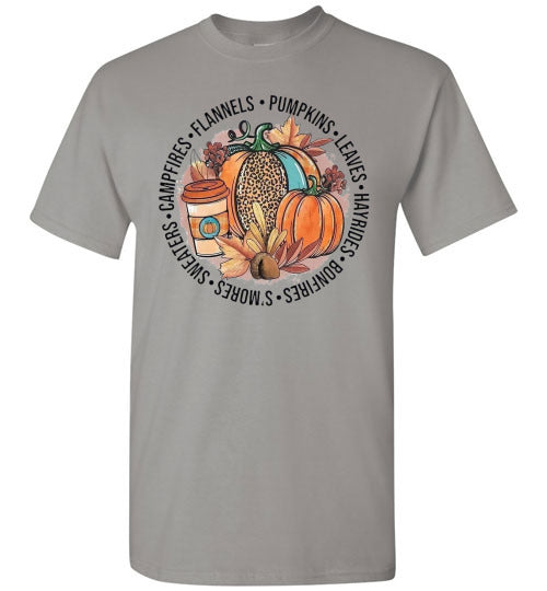 Flannels Pumpkins Leaves Campfires Sweaters Fall Graphic Tee Shirt Top
