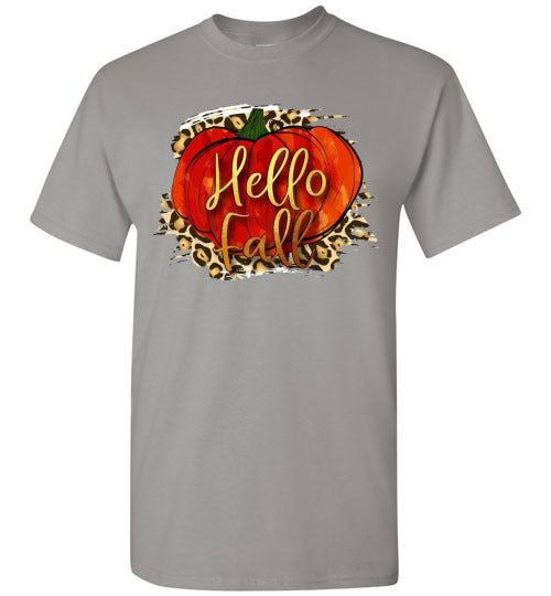 Hello Fall Autumn Pumpkin Graphic Tee Shirt Top