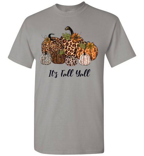 It's Fall Ya'll Leopard Pumpkin Graphic Tee Shirt Top