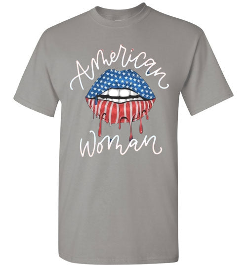 American Woman Lips Patriotic USA Tee Shirt Graphic Top