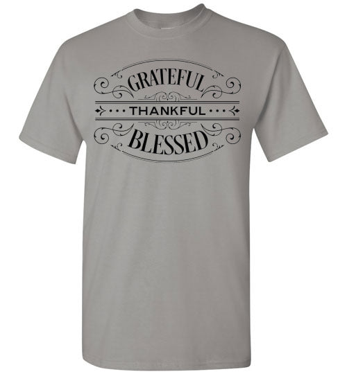 Grateful Thankful Blessed Fall Autumn Thanksgiving Graphic Tee Shirt top