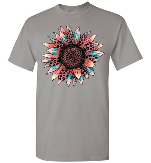 Leopard Sunflower Floral Print Tee Shirt Top